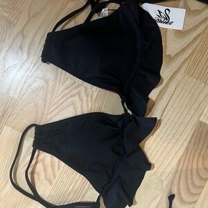 BRAND NEW BLACK BIKINI TOP WITH FRILL